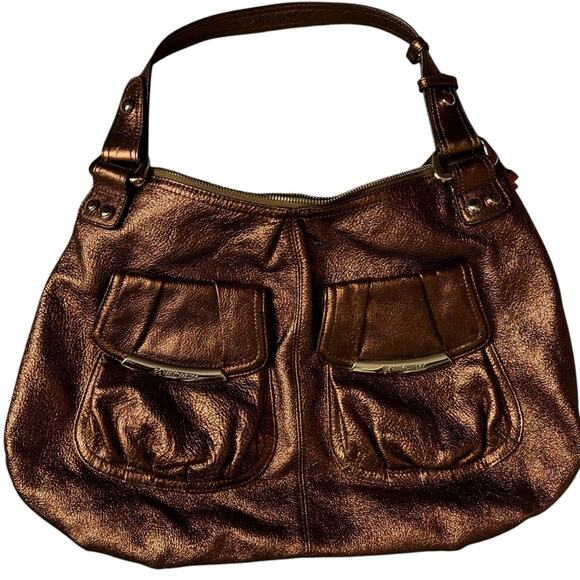 B Makowsky Large Bronze/Copper Metallic Leather Shoulder Handbag - Picture 2 of 9
